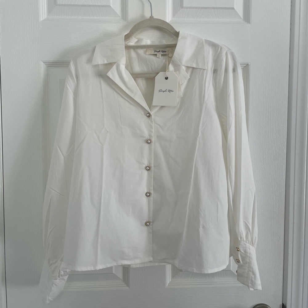 Simple Retro White Blouse - Size Small NWT
